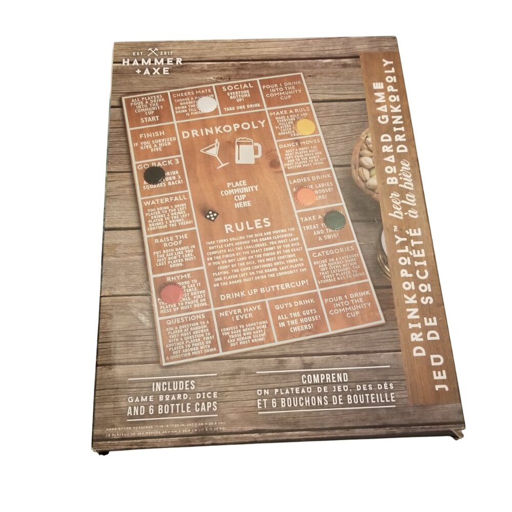 New Drinkopoly Beer Board Game Wooden Version Hammer & Axe BNIB